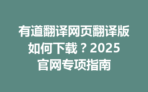 有道翻译网页翻译版如何下载?2025官网专项指南 一