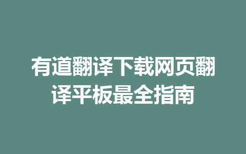 有道翻译下载网页翻译平板最全指南 一
