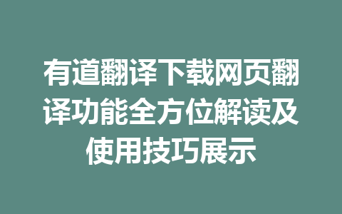有道翻译下载网页翻译功能全方位解读及使用技巧展示 一