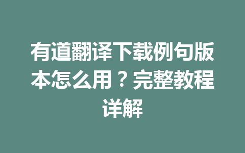 有道翻译下载例句版本怎么用?完整教程详解 一