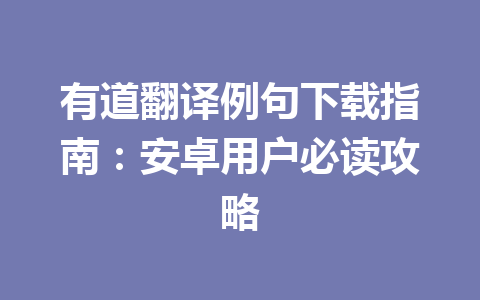 有道翻译例句下载指南：安卓用户必读攻略 一