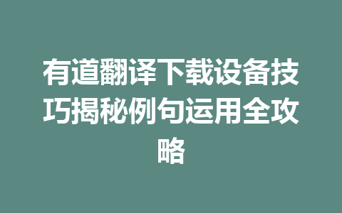 有道翻译下载设备技巧揭秘例句运用全攻略 一
