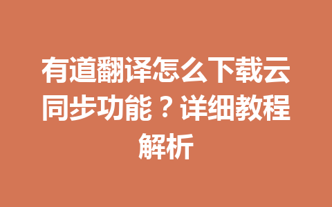 有道翻译怎么下载云同步功能？详细教程解析 一