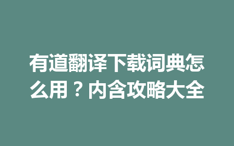 有道翻译下载词典怎么用？内含攻略大全 一