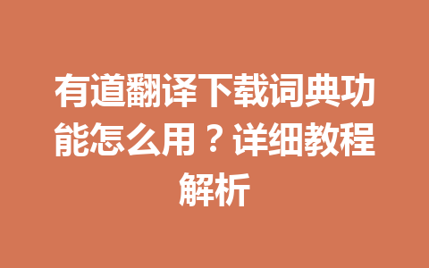 有道翻译下载词典功能怎么用？详细教程解析 一