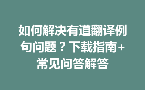 如何解决有道翻译例句问题?下载指南+常见问答解答 一